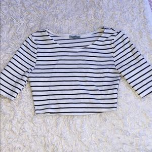 Stripped, mid sleeve crop top